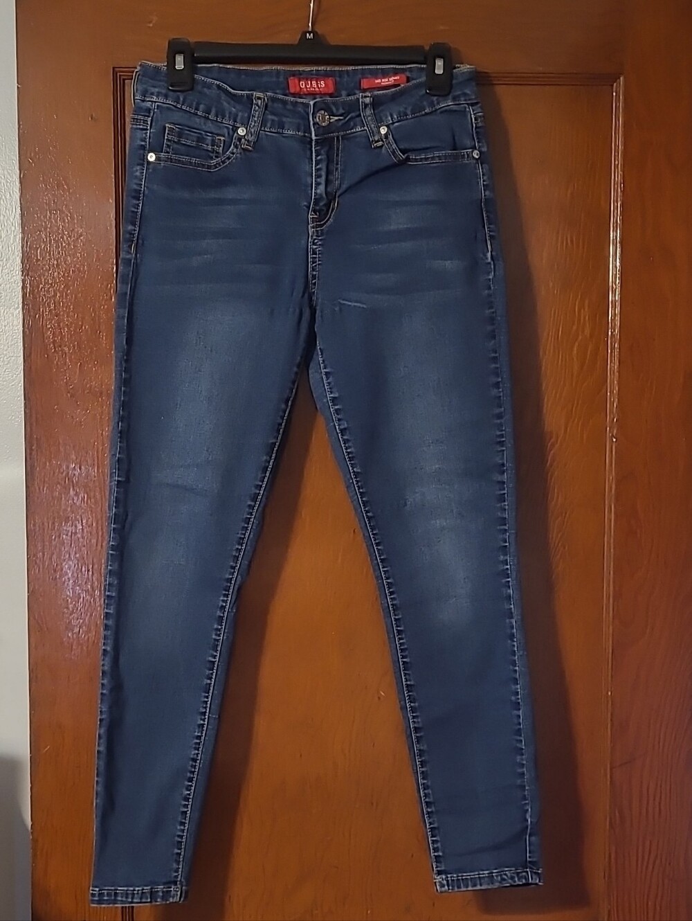 Guess Mid Rise Melanie Fit Skinny Jeans - Dark Blue with Red Label